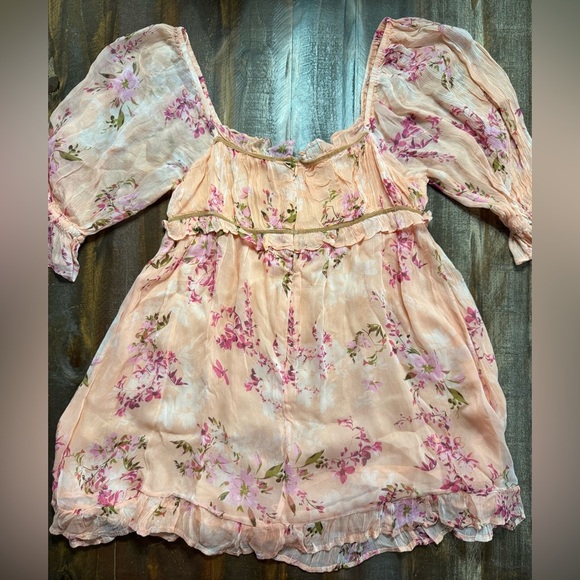 Free People Peach Floral Off-Shoulder Mini Dress- NWT ****4.99 SHIPPING**** - Picture 6 of 6